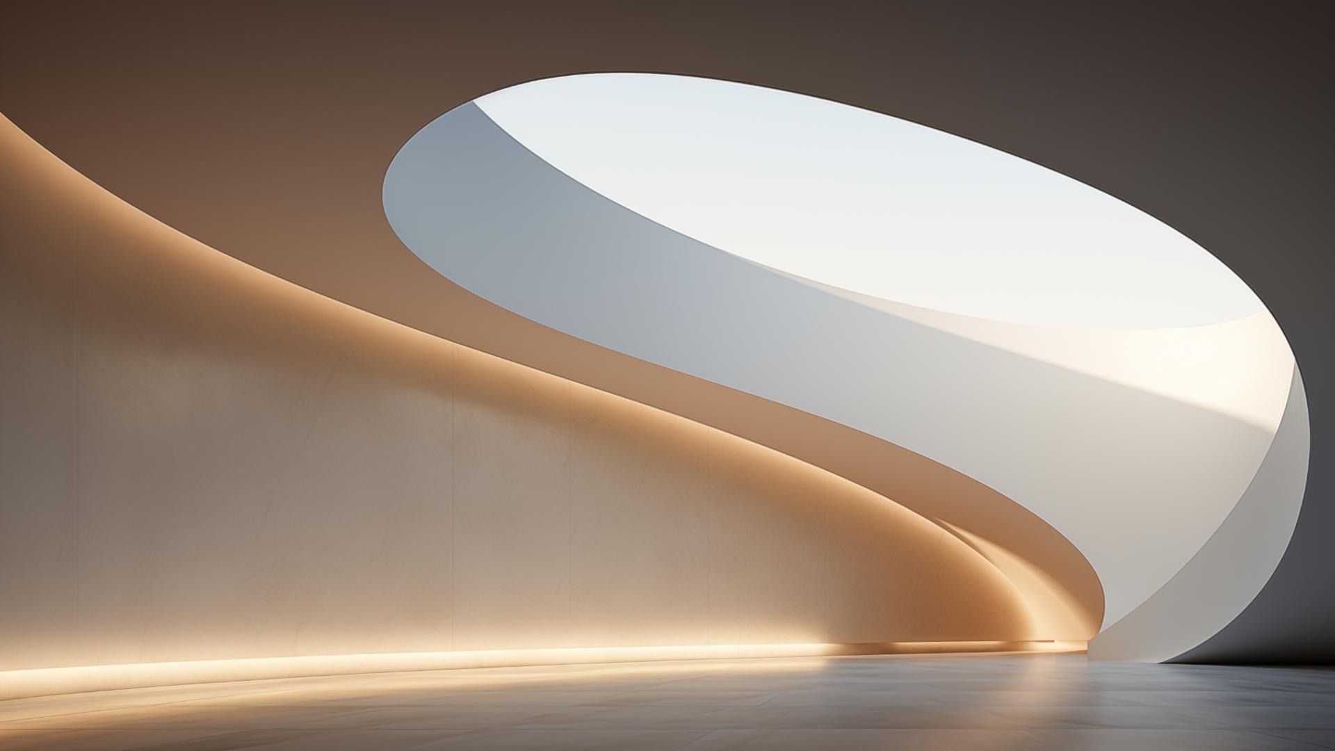 Modern space with curvilinear design and natural lighting.